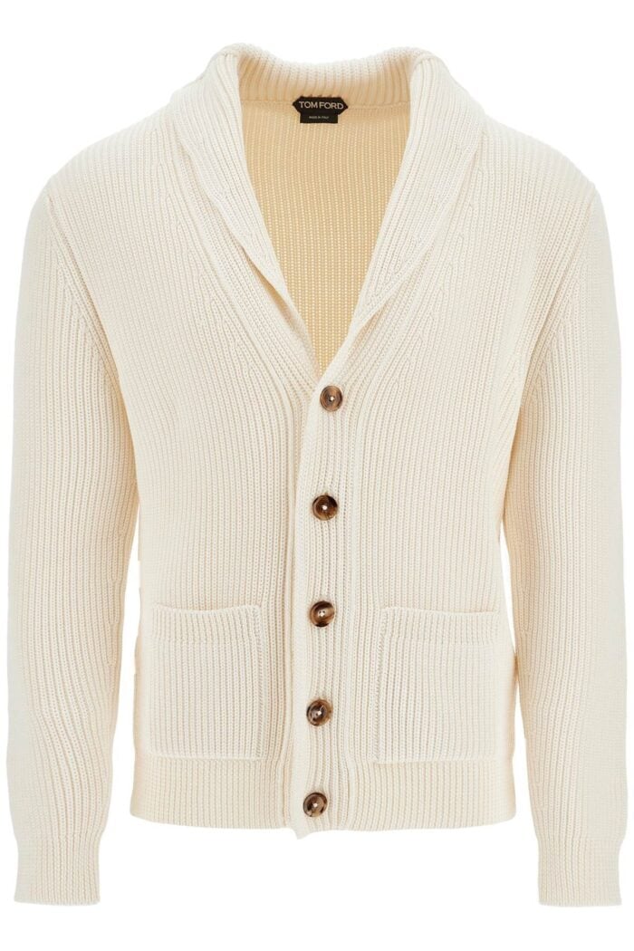 TOM FORD White Silk And Wool Cardigan With Shawl Collar