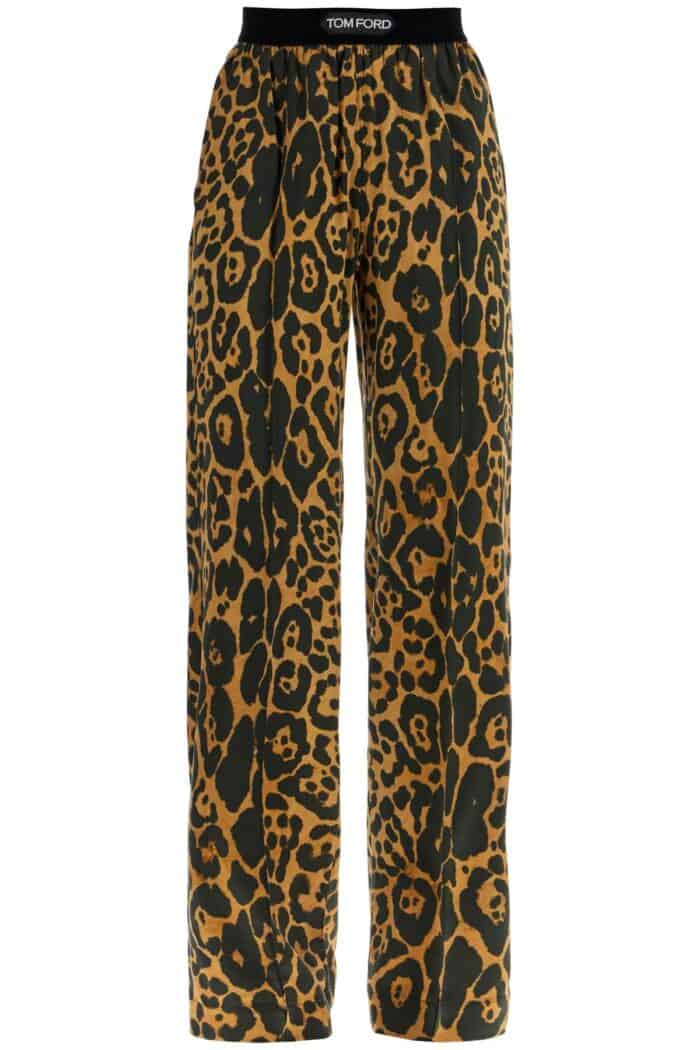 TOM FORD Wide Leg Leopard Print Silk Pants In Camel And Black