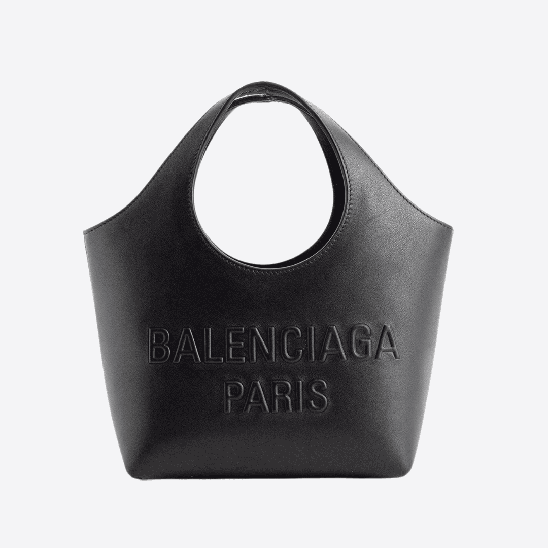 Black colour top handle bag with brand name Balenciaga and Paris embossed.