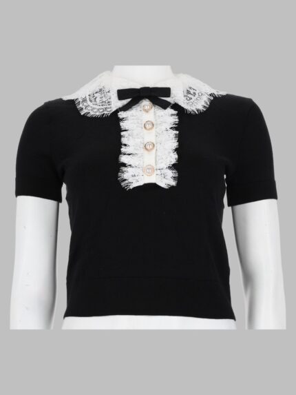 SELF-PORTRAIT Top In Maglia Con Colletto In Pizzo