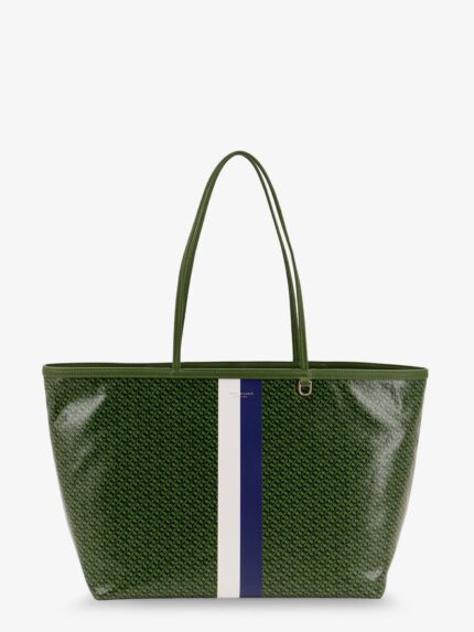 Tory Burch Coated Canvas The Racer Tote Shoulder Bag With All-over Logo