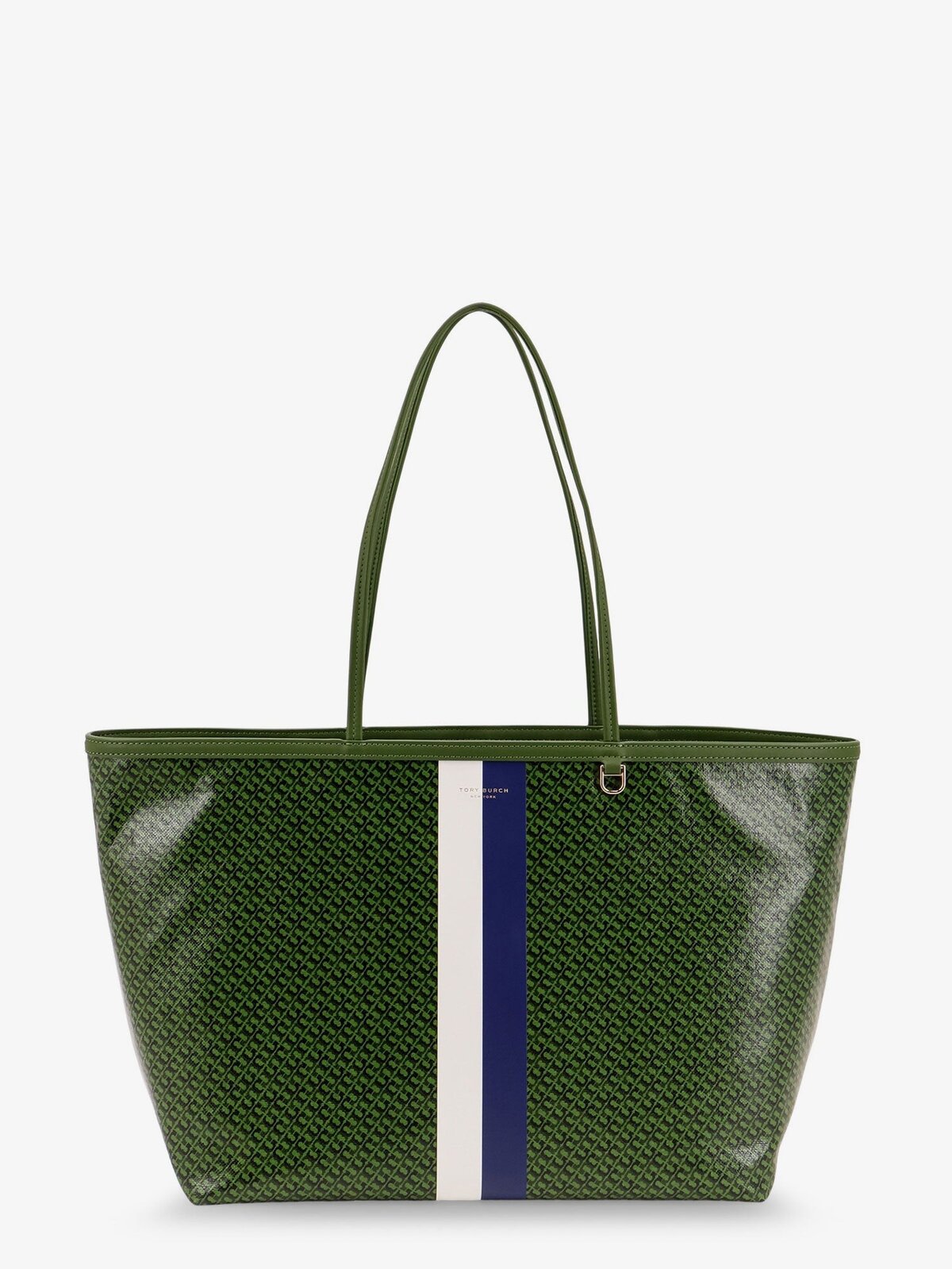 Tory Burch Coated Canvas The Racer Tote Shoulder Bag With All-over Logo