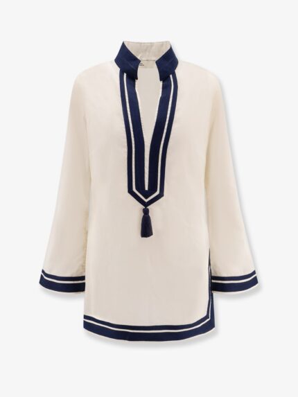 Tory Burch Cotton Short Dress With Contrasting Profiles