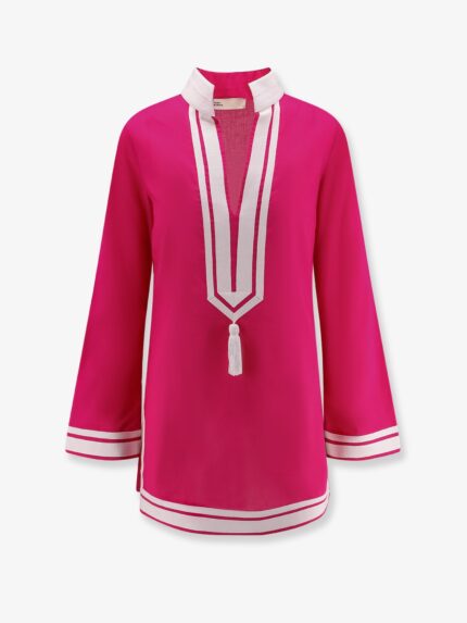 Tory Burch Cotton Short Dress With Contrasting Profiles