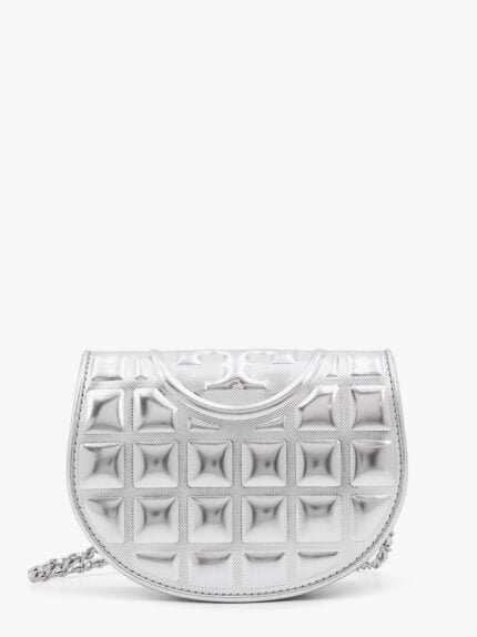Tory Burch Fleming Metallized Matelassé Leather Shoulder Bag With Chain Shoulder Strap