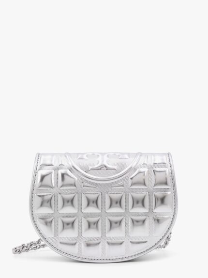 Tory Burch Fleming Metallized Matelassé Leather Shoulder Bag With Chain Shoulder Strap