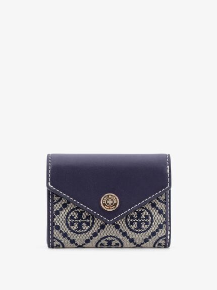 Tory Burch Leather And T Monogram Fabric Wallet