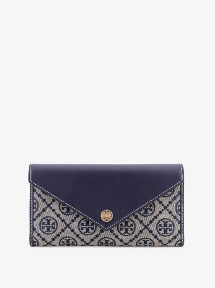 Tory Burch Leather And T Monogram Fabric Wallet