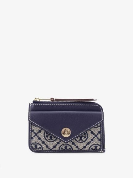 Tory Burch Leather And T Monogram Fabric Wallet