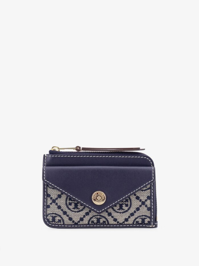 tory burch leather and t monogram fabric wallet Tory Burch Leather And T-Monogram Fabric Wallet