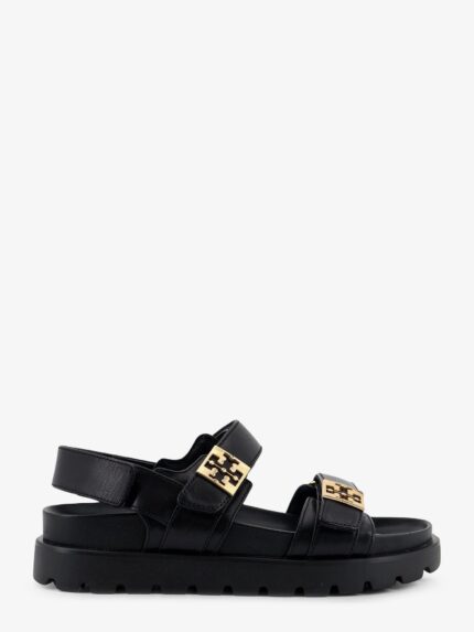 Tory Burch Mellow Leather Sandals With Metal Logo On The Side