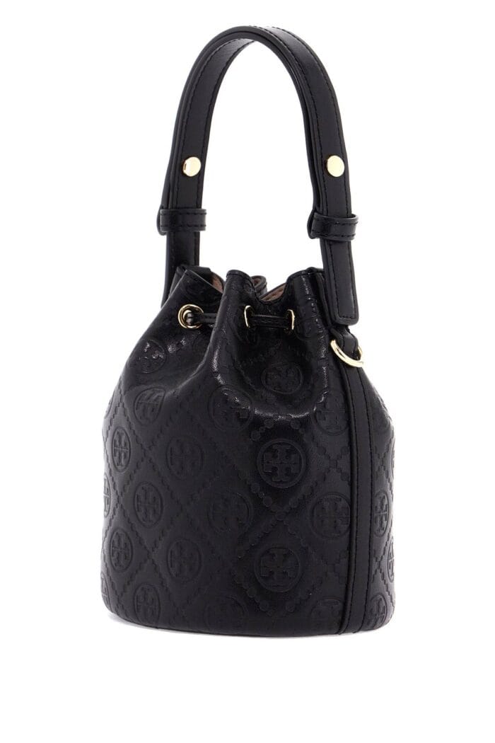 TORY BURCH Mini T Monogram Leather Bucket Bag