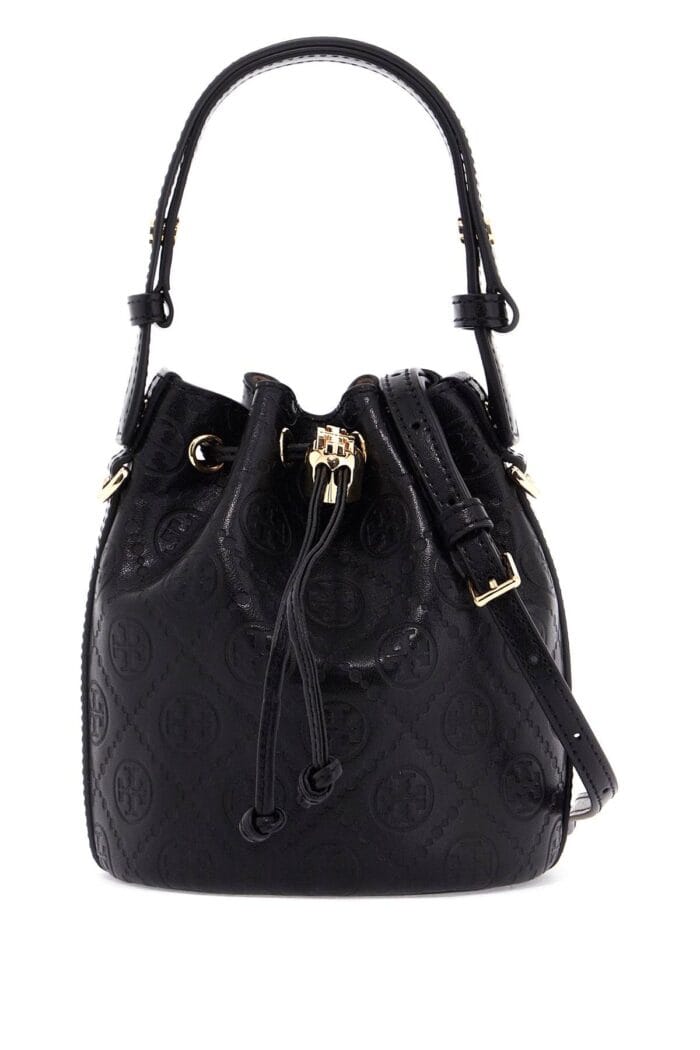 TORY BURCH Mini T Monogram Leather Bucket Bag