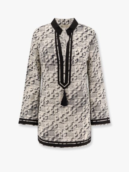 Tory Burch Silk And Cotton Tunic With Pixelated Logo Print