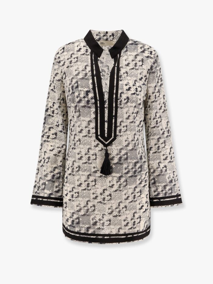 Tory Burch Silk And Cotton Tunic With Pixelated Logo Print
