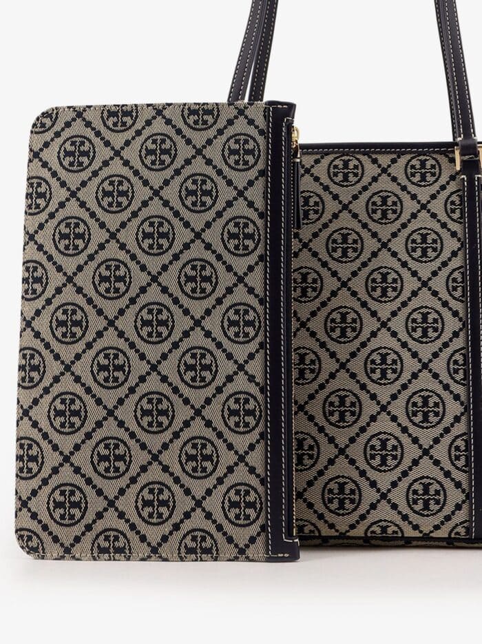 Tory Burch T Monogram Small Zip Jacquard Fabric Shopping Bag