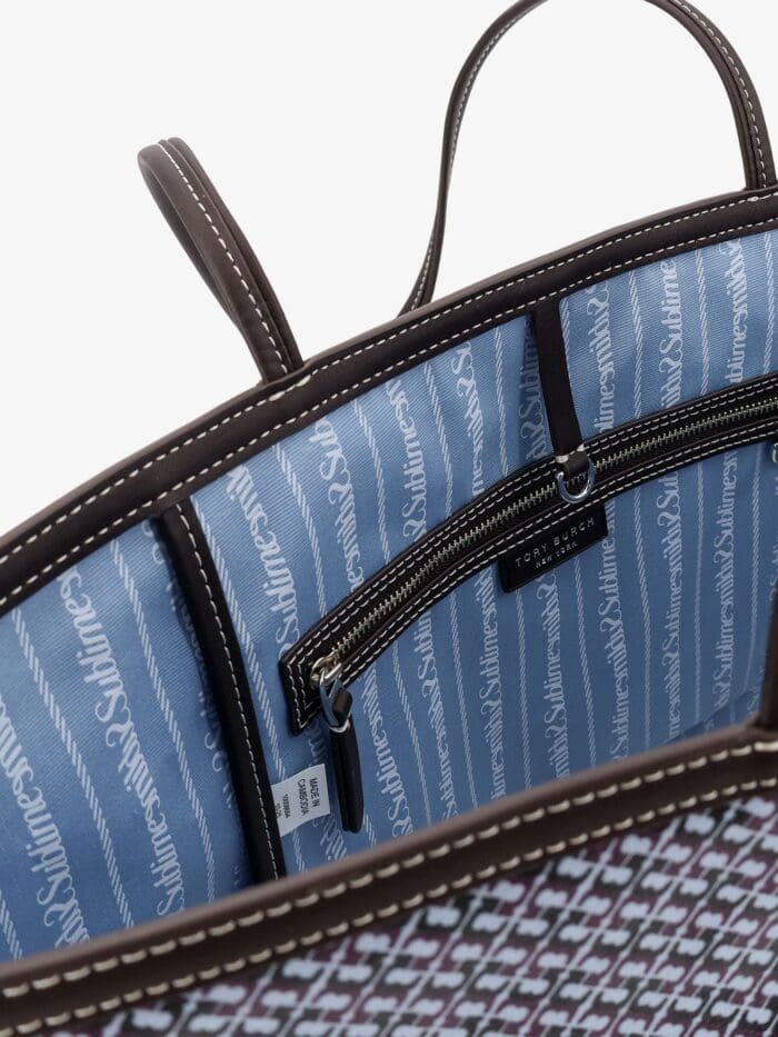 Tory Burch The Racer Tote Shoulder Bag In Coated Canvas With All-over Logo