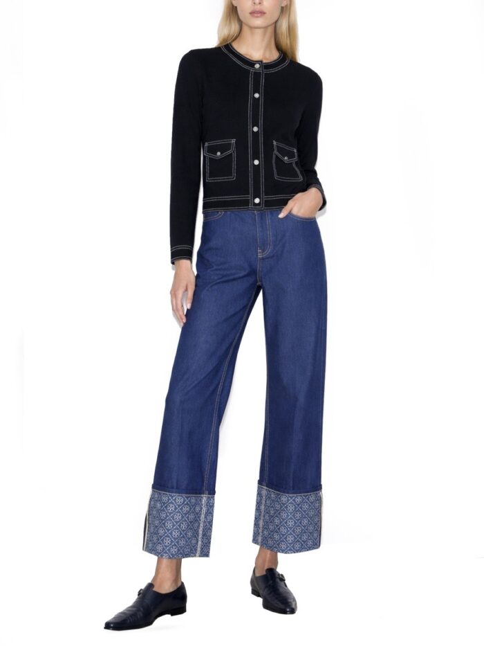 Tory Burch TOPSTITCHED CARDIGAN