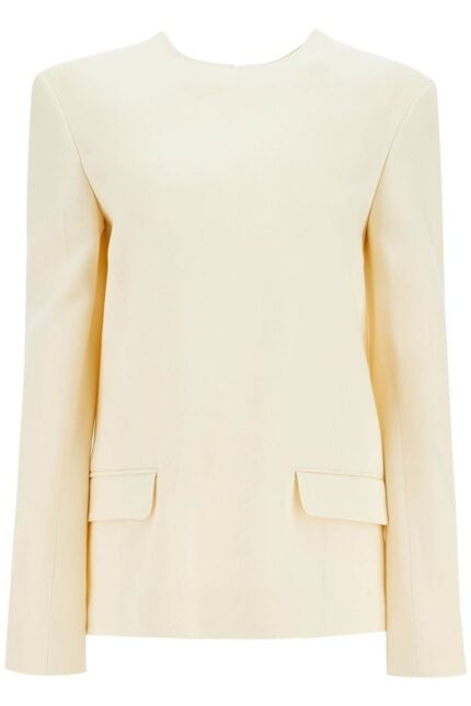 TOTEME Beige Long Sleeve Top With Applied Pockets In Viscose And Wool