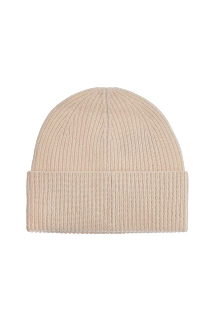 TOTEME Beige Ribbed Wool Beanie With Embroidered Logo