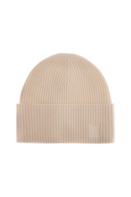 TOTEME Beige Ribbed Wool Beanie With Embroidered Logo