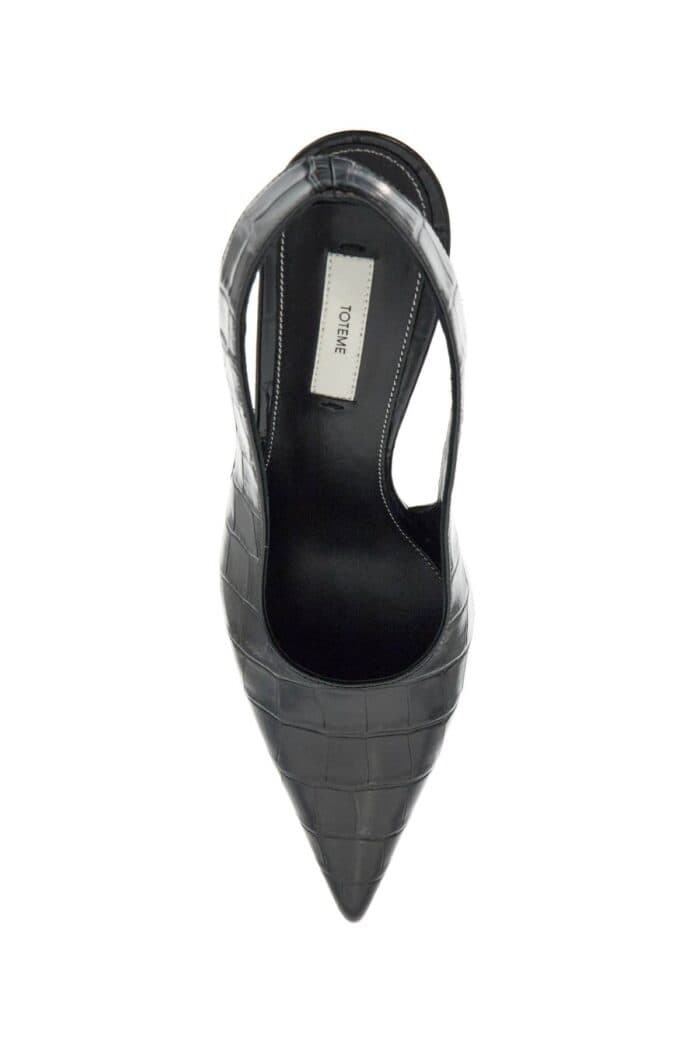 TOTEME Black Calfskin Crocodile Effect Slingback Pump