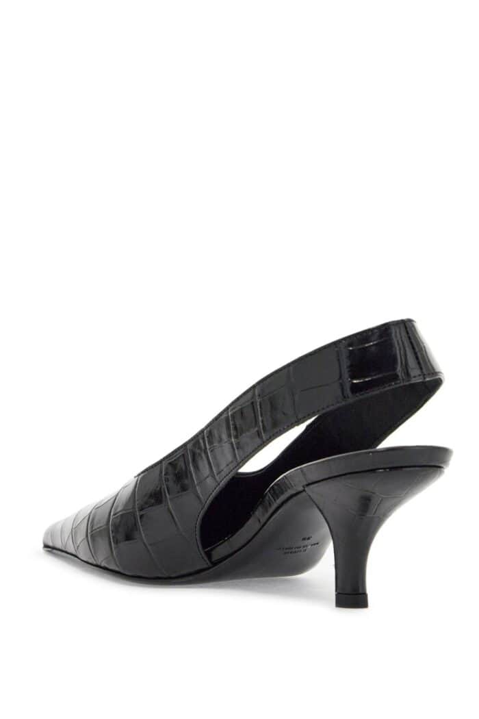 TOTEME Black Calfskin Crocodile Effect Slingback Pump