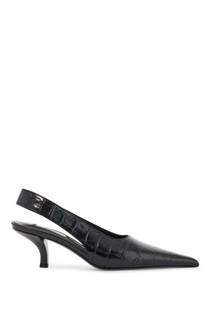 TOTEME Black Calfskin Crocodile Effect Slingback Pump