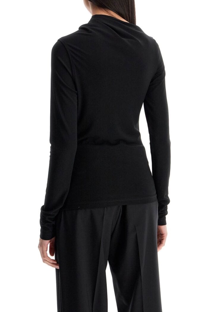 TOTEME Black Draped Jersey Top With Long Sleeves And Wide Neck Slim Fit