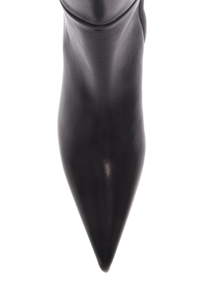 TOTEME Black Leather Knee-high Boots With Low Heel And Pointed Toe