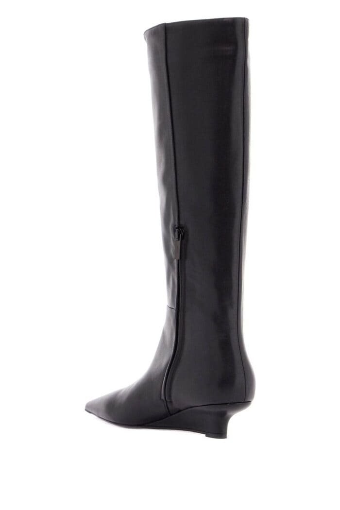 TOTEME Black Leather Knee-high Boots With Low Heel And Pointed Toe