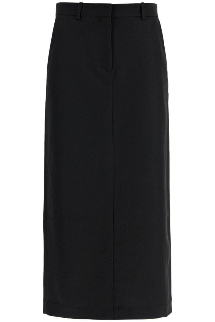 TOTEME Black Midi Straight Low-waisted Skirt In Recycled Polyester And Wool