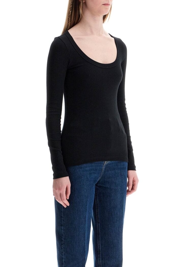 TOTEME Black Organic Cotton Ribbed Top With Wide Neckline