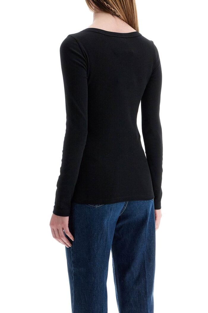 TOTEME Black Organic Cotton Ribbed Top With Wide Neckline