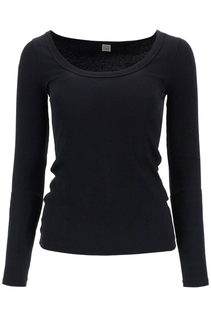 TOTEME Black Organic Cotton Ribbed Top With Wide Neckline