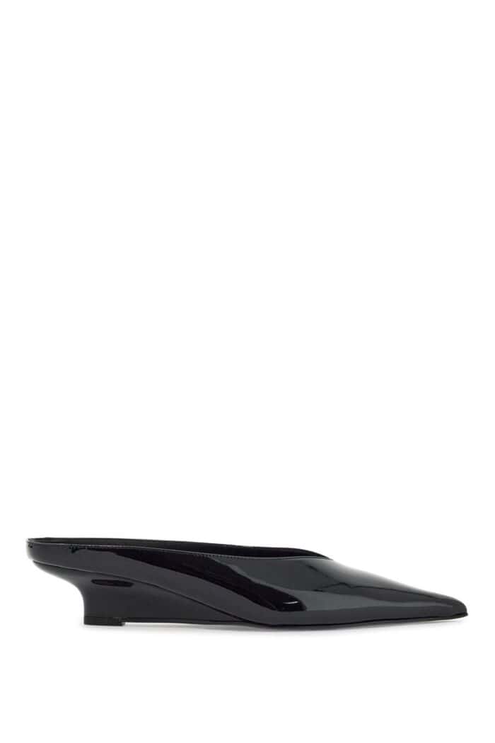 TOTEME Black Patent Leather Wedge Mules With Pointed Toe