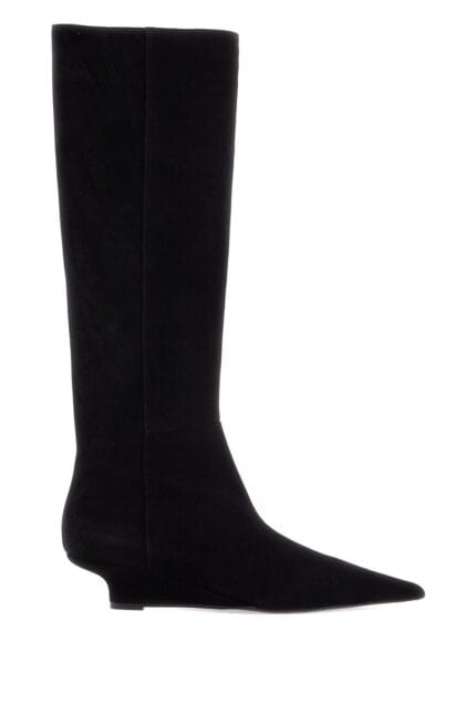 TOTEME Black Suede Knee-high Boots With Low Heel