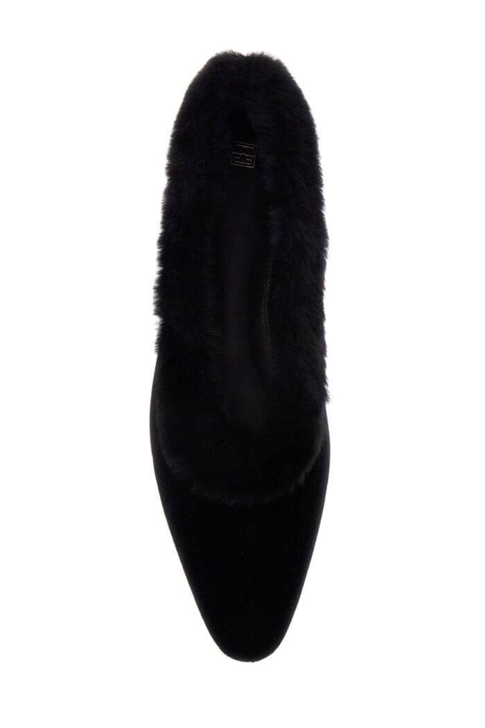 TOTEME Black Velvet Ballerinas With Shearling Trim