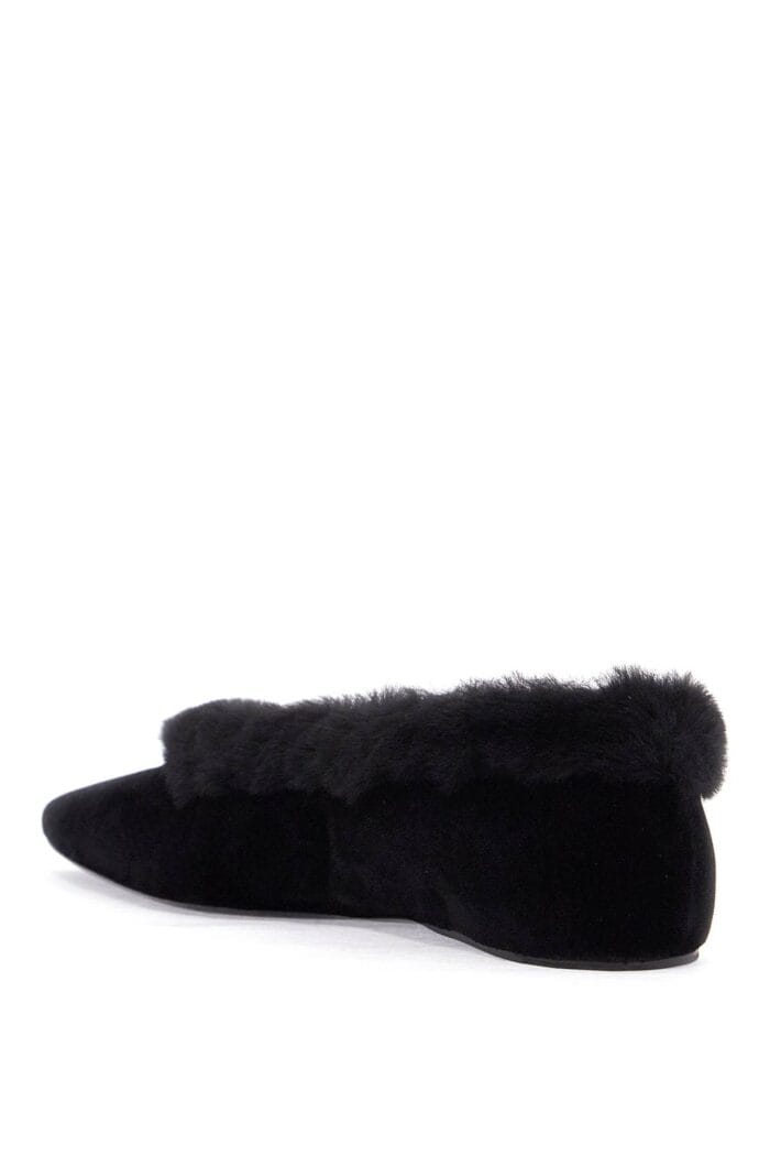 TOTEME Black Velvet Ballerinas With Shearling Trim