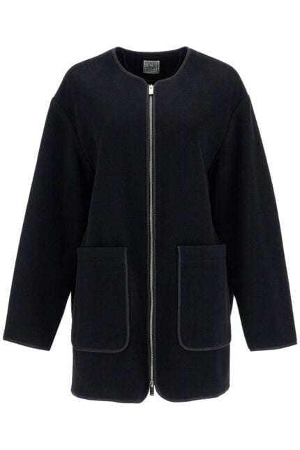 TOTEME Black Wool Felt High Collar Jacket With Zip