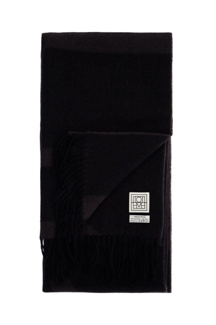 TOTEME Charcoal Grey Monogram Jacquard Wool Scarf