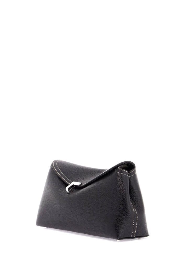 TOTEME Clutch T-lock Black Grain Leather With Adjustable Shoulder Strap