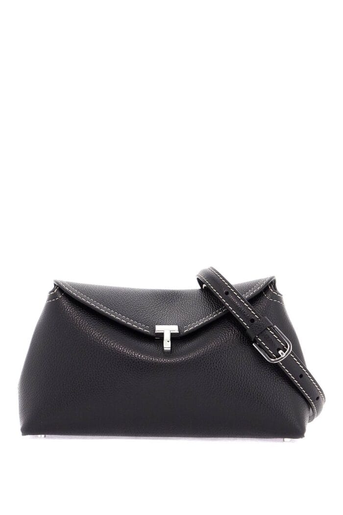 TOTEME Clutch T-lock Black Grain Leather With Adjustable Shoulder Strap