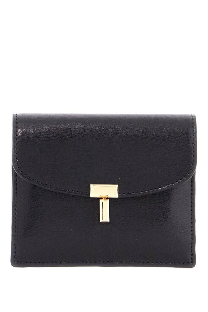 TOTEME Compact T-lock Black Glossy Leather Credit Card Holder