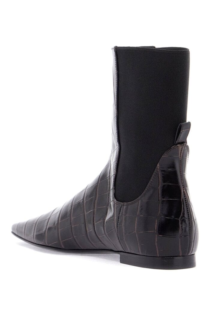 TOTEME Dark Brown Crocodile Effect Leather Chelsea Boots