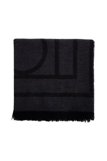 TOTEME Dark Grey Wool And Cashmere Scarf With Monogram Pattern