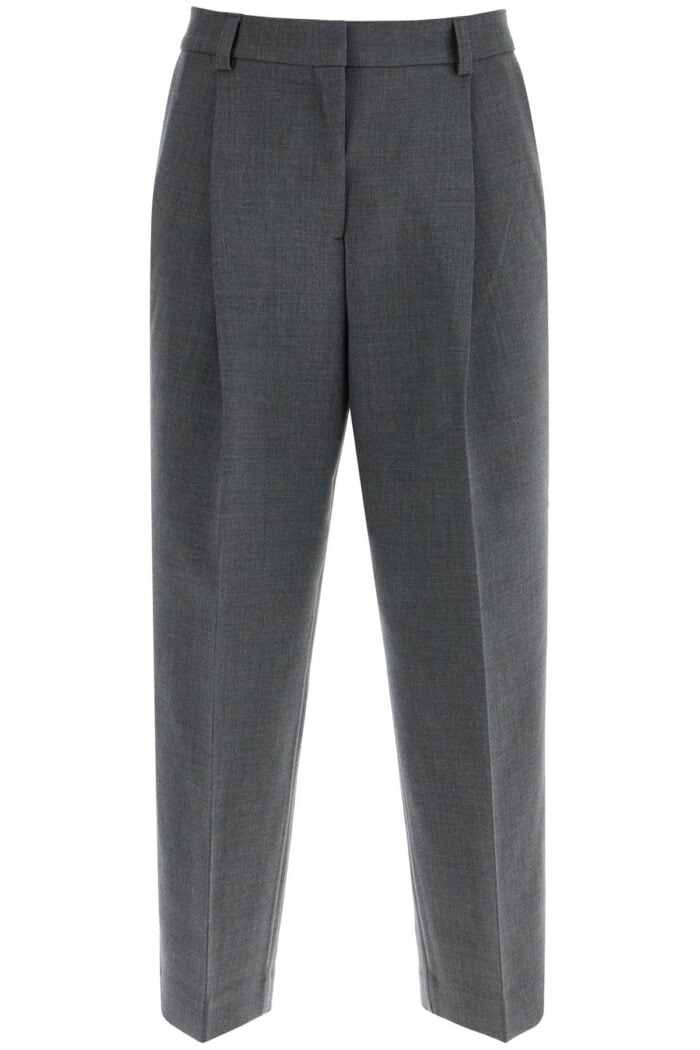 TOTEME Gray Melange Recycled Fabric Pleated Trousers