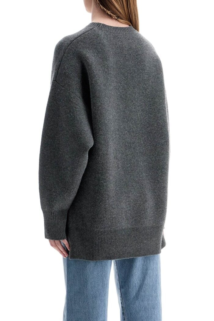 TOTEME Gray Melange Wool And Cashmere Sweater With Wide Neck