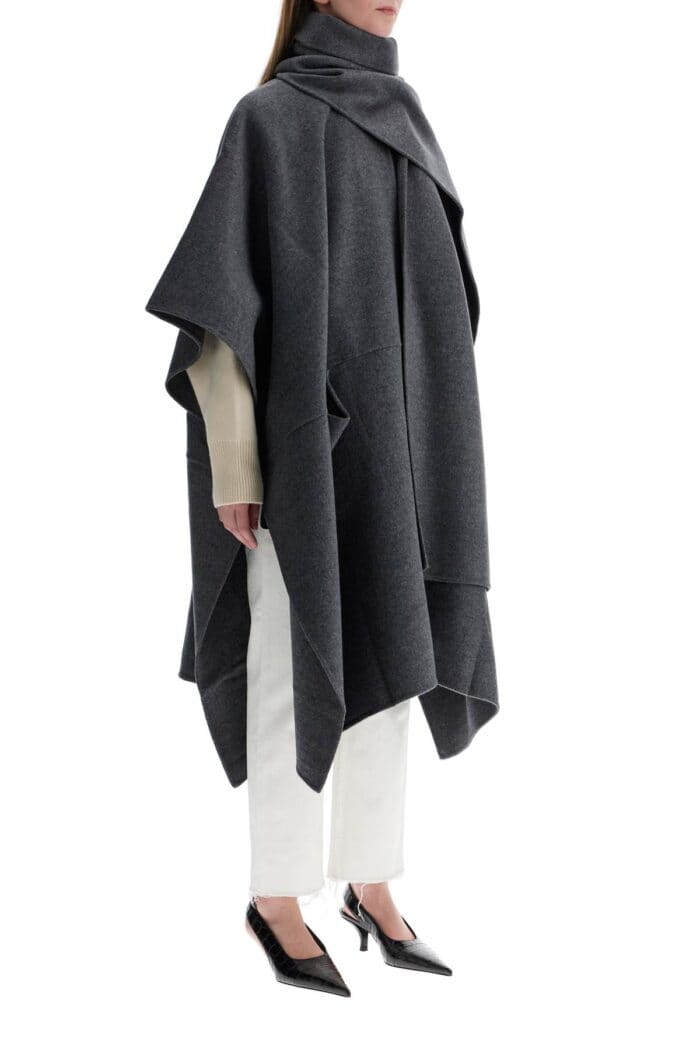 TOTEME Gray Mlange Wool Coat With Doubl Scarf Sleeveless