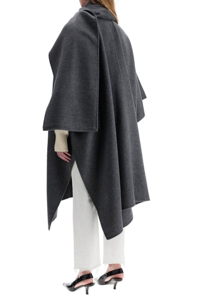 TOTEME Gray Mlange Wool Coat With Doubl Scarf Sleeveless